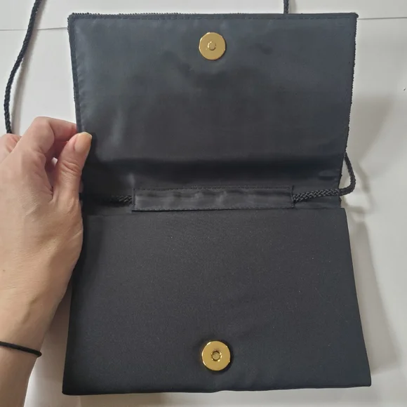 Beaded Geometric Pattern Dressy Purse Evening Bag Black and Jewel Tones. - Picture 3 of 10